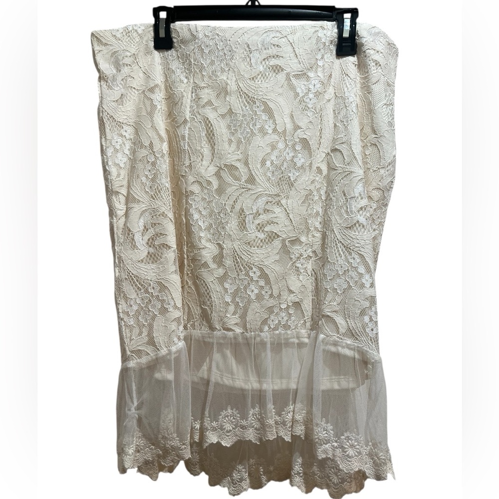 ADIVA Cream Lace With Sheer Ruffle hem Skirt